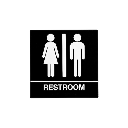 Bcf 8 x 8, Unisex Door Sign, Square Print, Picture & Text With Braille, Black SB442-BLACK